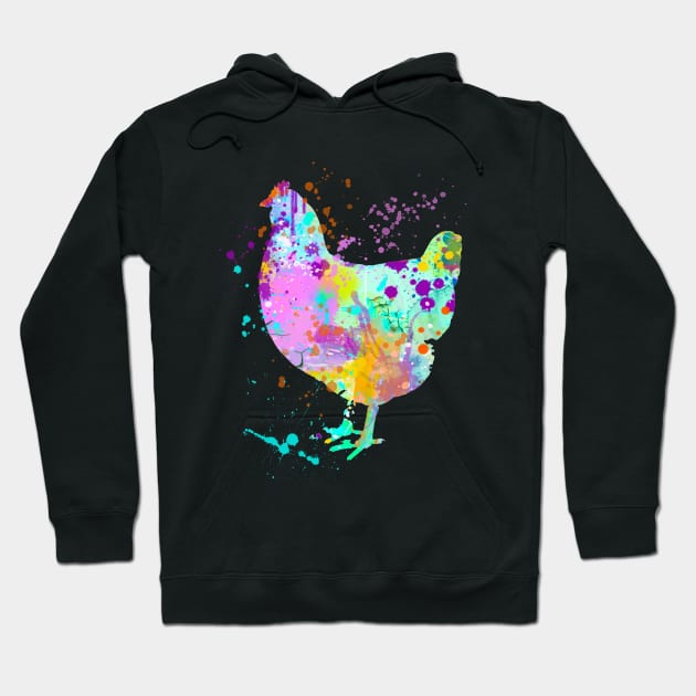 Chicken Watercolor Splash Art Love Chickens Hoodie by joannejgg